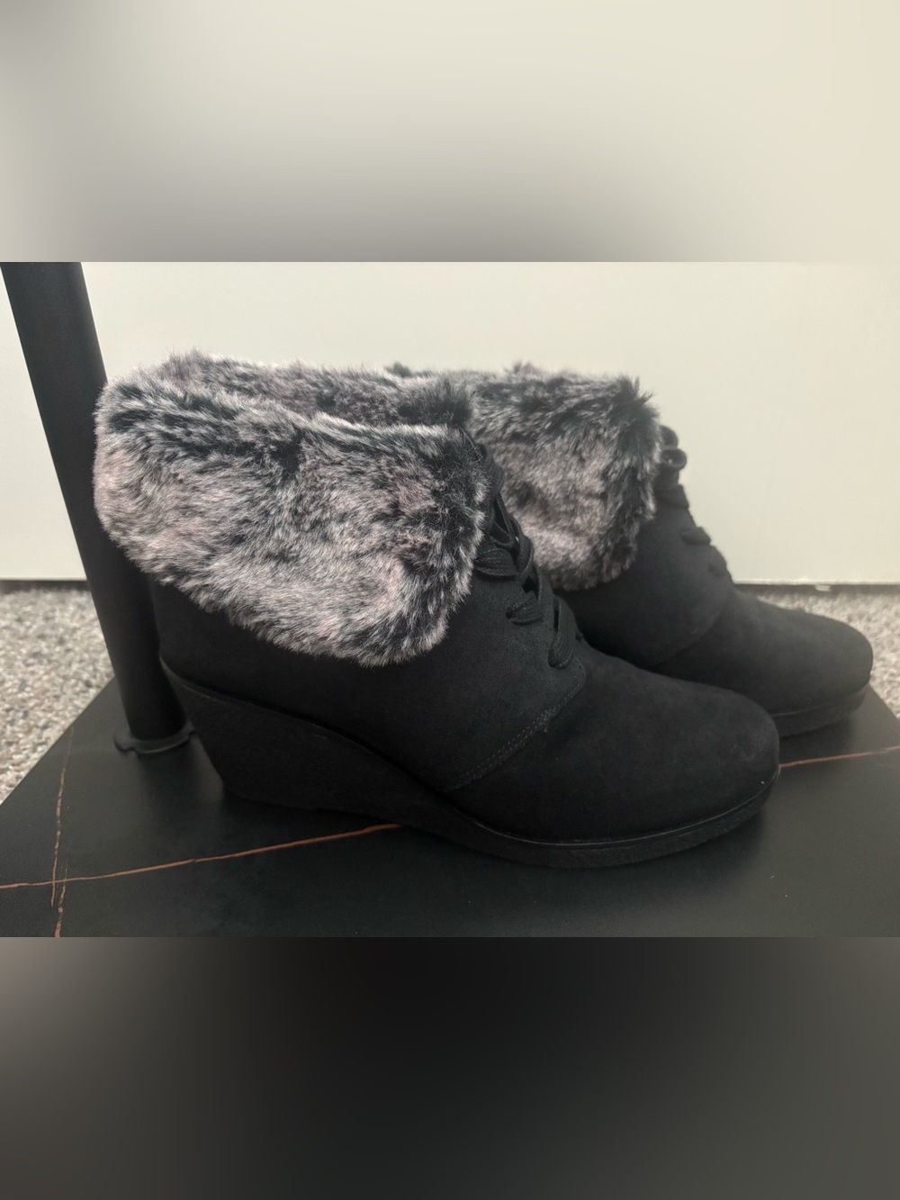 Cole Haan Coralie Wedge Ankle Bootie Black Waterproof Suede